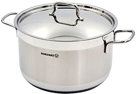 Korkmaz Alfa KA1032 Cocotte extra profonde avec couvercle 30 x 20 cm / 14 l | en acier inoxydable compatible avec induction | Argenté