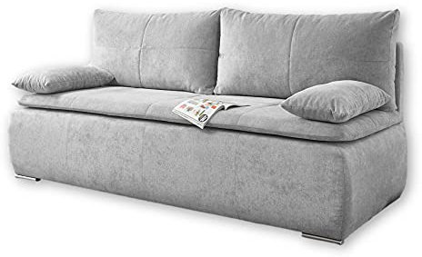 Stella Trading JANA Bequemes Schlafsofa mit Bettkasten, Stoffbezug Silber - Klappbares Sofa mit Schlaffunktion & Komforthöhe - 208 x 102 x 95 cm (B/H/T)