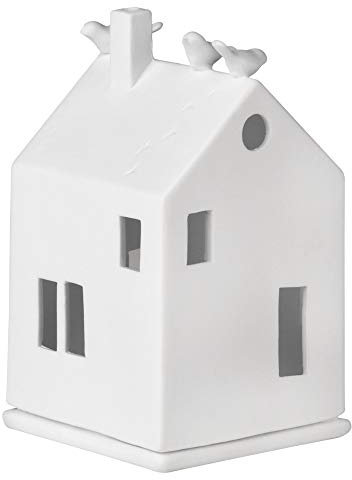 Lichthaus Vogelhaus, Porzellan, weiß, Dekoratives Keramikhaus als Teelichthalter