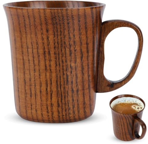 Agatige Tasse à café en bois faite à la main, tasse à bière de style japonais avec poignée pour boire de l'eau de thé au lait de café