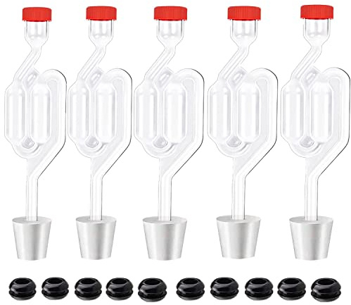Zazolyne 5ct. S - Shape Airlock with # 6 Stopper 5pcs & Grommets 10pcs,Bubble Fermentation Airlock for Brewing Wine Making Sauerkraut Kimchi (Improved Version)