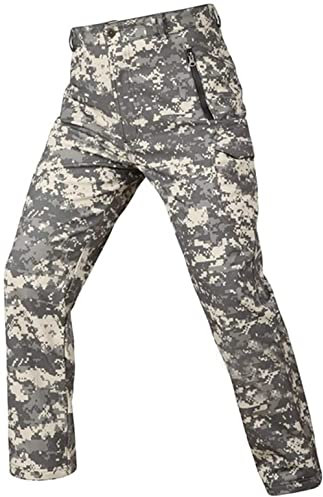 Czen Herren Tactical Camouflage Softshellhose Fleece gefüttert Military Multipocket Outdoor Wandern Trekking wasserdichte Hose Warm Verdicken Wandern Jagdhose mit Taschen (ACU,XXL)