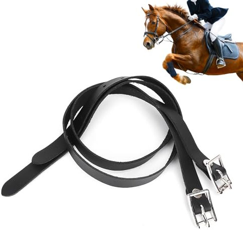 Agatige 2 Stück Leder Spornriemen, 50cm/19.7in Schwarze englische Sporenriemen für Pferde, Leder Spornriemen mit Edelstahlschnalle für Oberschenkel hohe Stiefel Reiten, Pferd Werkzeug Zubehör