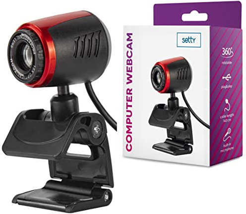 Setty Webcam con Microfono per Giochi, Live Streaming, Videochiamata, Conferenza, Lavoro a distanza, 360 gradi, compatibile con Skype, FaceTime, Zoom, Teams, YouTube, USB PC, Macbook Laptop Monitor
