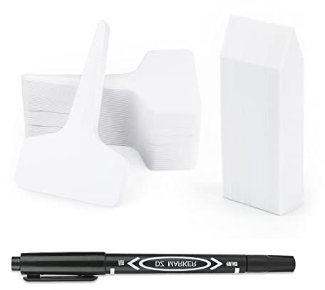 KINGLAKE 200Pcs Plant Labels with a Marker Pen, 4 Plastic Plant Markers Labels for Outdoor Potted Plants and White Garden Labels Seed Vegetable Herb Tags T-Type