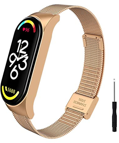 Metallarmband kompatibel mit Xiaomi Mi Band 7 Edelstahl Mesh Gewebte Uhrenarmband für Xiaomi Mi Band 7 Metall Ersatzband Edelstahl Armband (H)