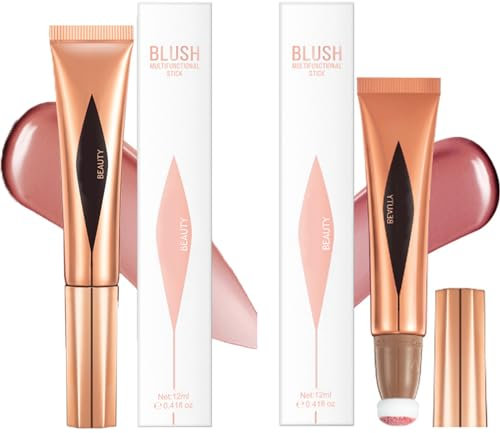 Make Up Blush,2PCS Liquid Bluser,Pink Blush,Liquid Blushers for Cheeks Make Up,High Pigment & Portable,Long Wearing Cream Blush Stick with Soft Powder Puff, Blusher Highlighter, Cheek & Eye Shadow