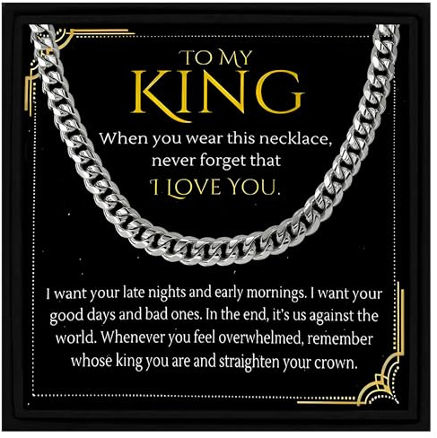 To My King Gift Necklace Gift for Him from Wife to Husband Valentine Gift for Husband Cuban Link Chain Necklace for Man Gift For Boyfriend (Standard Gift Box)