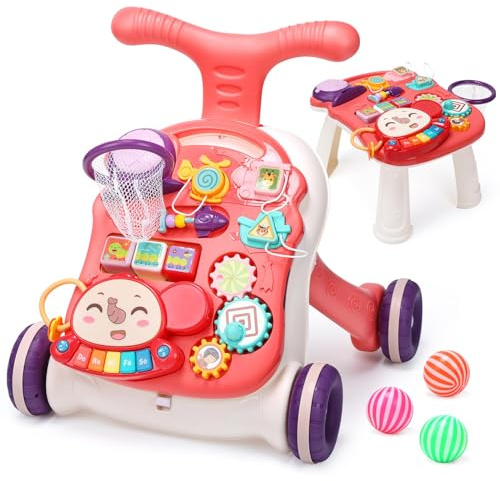 CUTE STONE Baby Walker for Boys Girls, 2 in 1 Sit-to-Stand Learning Walker and Activity Center, Baby Walking Toy, Early Learning Push Toy Gift for Infant