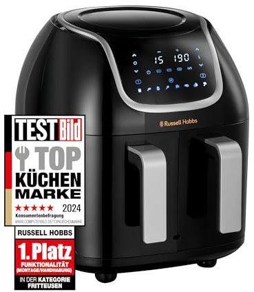Russell Hobbs Freidora de Aire 8,5 l Doble, Freidora sin Aceite, Dos Cestillos Regulables por Separado, Dietética, Cocción Sincronizable, 8 Programas, Táctil, Digital, hasta 200º C, 27290-56S