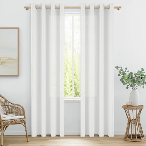 MRTREES Tende Lino Bianche Semioscuranti per Interni Camera da Letto Moderna Soggiorno Bellissime Moderne Salotto Eleganti Casa 2 Pezzi 140x240cm Tenda Bianca con Anelli Tende da Interno