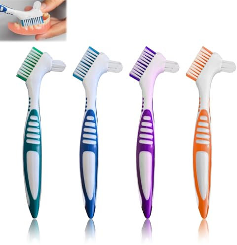 4 Stück Prothesenreinigungsbürsten,Zahnbürste Für Prothesen,Mehrschichtigen Borsten,Prothesenbürste,Gebissreiniger Tragbare Und Moderne Bürste Für Falsche Zähne