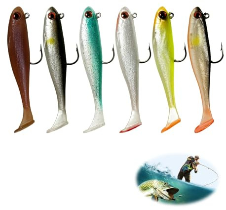 6pcs Señuelos De Pesca para La Trucha Bass, Multiusos Paddle Tail Swimbaits, Cebos De Pesca De Plástico Blando De Agua Dulce De Agua Salada Bass Walleye