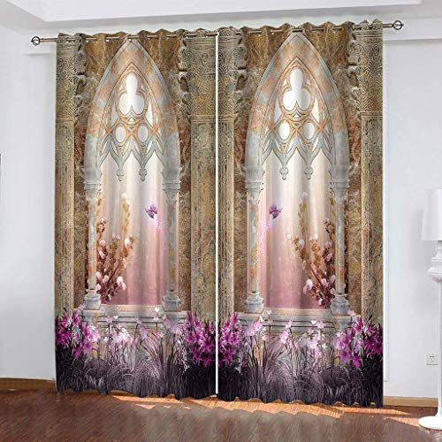 Blickdichte Vorhänge Mit Motiv 3D Gartenarchitektur Im Europäischen Stil Kinder Gardinen Ösen Gardine Thermo 280x160 Cm Schlafzimmer Kinderzimmer Vorhange Dekoratives Muster, Verdunklungsvorhänge