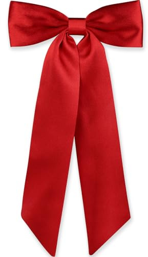 WantGor Long Tail Bow Hair Clips, Hair Ribbon Bows Satin Bowknot Clip | Large Hair Barrettes Cute Ponytail Holder Hair Accessories for Women Daily Party Wedding Prom (Red)