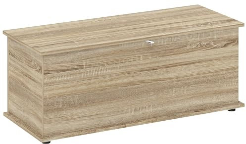 HOMCOM Coffre de Rangement, Banc de Rangement avec Couvercle Rabattable et charnières de sécurité, Banc Chaussures, Meuble d'entrée, Couloir, Chambre, Salon, 100 x 40 x 40 cm, Effet Bois Naturel