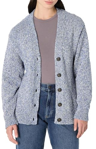 Amazon Essentials Cardigan Pesante Multicolore con Bottoni, Vestibilità Oversize Donna, Bluette Mélange, L