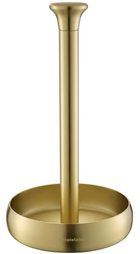 simpletome Paper Towel Holder Countertop ONE HAND Tear Keep It Rolled Up Weighted Base (Light Gold)