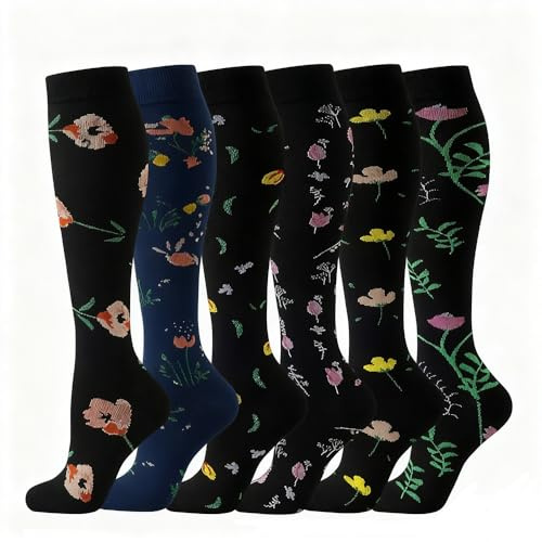 GMIXSNR 6 pares de calcetines de compresión para hombre y mujer, calcetines de compresión, calcetines deportivos para correr, atletismo, ciclismo, viajes, 09-multicolor, S-M