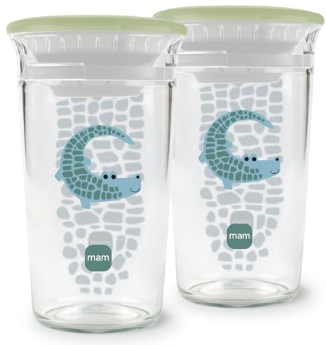 MAM Easy to Drink Cup 360° (Set da 2 x 290 ml), Tazza bambini 8m+ con valvola 360° a prova di perdita, Bicchiere antigoccia bambini portatile, Accessori neonato in Tritan trasparente, Verde