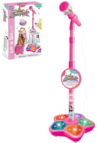 Microfono con Asta, Microfono Karaoke,Microfono con Asta per Feste, Compleanni, Regali di Natale(rosa)