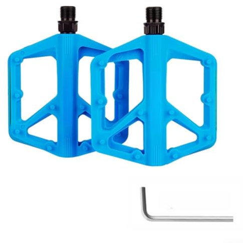 ZWEquipint Pedali per bicicletta a piattaforma larga con corpo in fibra di vetro di nylon, doppi cuscinetti DU sigillati, perni antiscivolo, filettatura da 142 mm per MTB, ciclismo su strada (Blu)