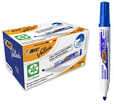 BIC 1701 Whiteboard Marker Velleda ECOlutions (Rundspitze, Strichstärke 1,4 mm) Schachtel à 12 Stück, blau
