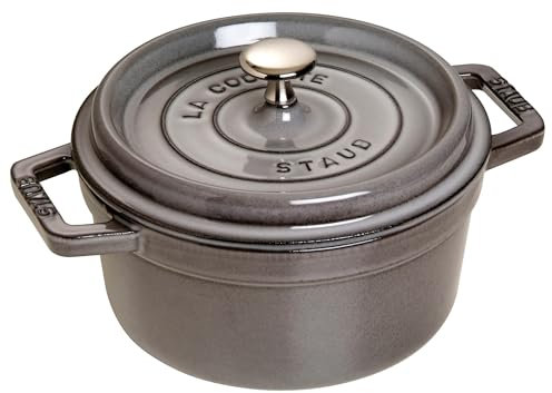 STAUB Gusseisen Bräter/Cocotte, Rund 22 cm, 2,6 L, Aromaregen Funktion für optimale Befeuchtung, Für alle Herdarten inkl. Induktion & Backofen, Graphitgrau