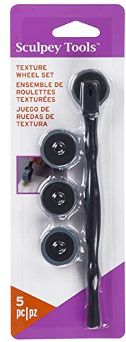Polyform Sculpey Tools Texture Wheel Set, Comes with 4 texture heads, use with multiple types of clay - polymer oven-bake clay, air dry and non dry, Great for projects from jewelry,home décor and more