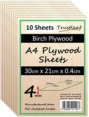 Contreplaqué de bouleau A4 4 mm – 300 x 210 x 4 mm – (lot de 10) – contreplaqué de colle E1 à faible émission