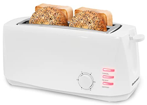 Elite Gourmet ECT-4829 Long Slot 4 Slice Toaster, 6 Toast Settings Toaster Defrost, Reheat, Cancel Functions, Slide Out Crumb Tray, Extra Wide Slots for Bagels Waffles, White