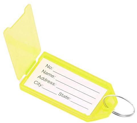 Plastnyckelringar nyckelbricka etikett plast bagage namn ID-etikett med delad ring etikett fönster pappersetikett inlägg för nycklar, bagage, bagage, personliga föremål 5.5x2.8cm/2.17x1.1 gUL