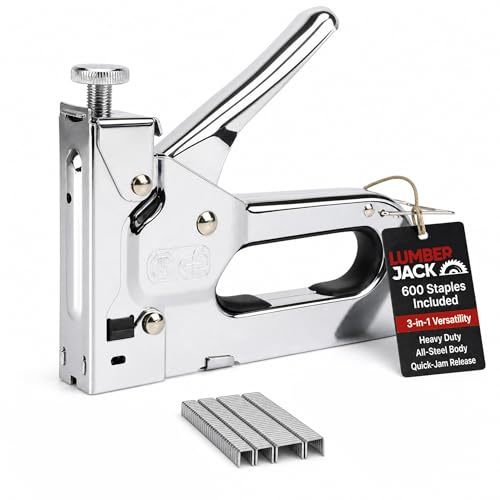 Lumberjack 3-in-1 Staple Gun Heavy Duty Stapler Nailer 600 Staples Included | Heavy duty 3-in-1 staple and nail gun with adjustable strike force, ideal for upholstery, decorating and woodworking.