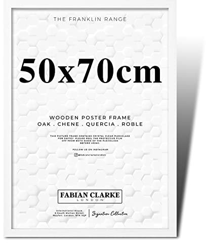 Thin Wooden Picture Frame for Posters Poster Prints and Photos with Plexiglass Front For Safety Hang on the Wall in Portrait or Landscape Ideal for Interior Design (50x70cm, White)