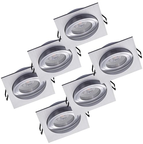 Oktaplex 6er Set Deckenspots mit LED Modul Lyon Schwenkbar 4,8W 2700K 230V 380lm Warmweiß Aluminium eckig Einbaustrahler Einbaudurchmesser 80mm