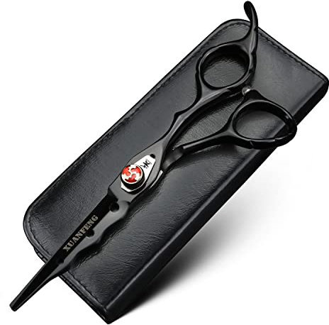 XUANFENG Forbici per capelli con vite elastica nera, adatte per la famiglia o il barbiere, 6 pollici in acciaio 9cr18, forbici professionali da taglio e forbici per diradare