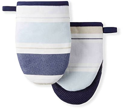 Martha Stewart Thin Stripe Mini Oven Mitt 2-Pack Set, Blue, 5.5X8