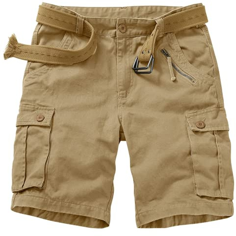 Damen Baumwolle Freizeit Kurze Hose Sport Multi Taschen Outdoor Wandershorts Atmungsaktiv Bermuda Shorts Arbeitsshorts Reißverschluss Relaxed-Fit Trekking Cargo Shorts Khaki Tag34-DE 42