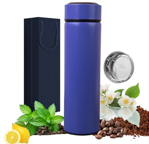 Bouteilles isothermes – Gobelet sous vide pour café, thé et boissons avec infuseur en acier inoxydable – Bouteille de voyage pour thé, café – Bouteille de voyage pour eau chaude et froide (Violet)