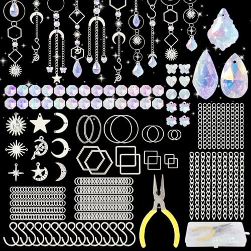 Lot de 300 attrape-soleil en cristal - Avec pinces et pendentifs faits à la main - Attrape-soleil DIY - Pour fenêtre, salon, jardin
