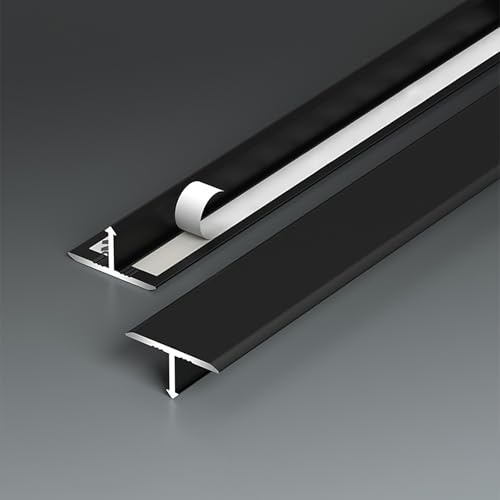 Raouoae Paquete De 2 Tiras De Transición De Perfil En T De Aluminio Para Suelos Laminados Y Cerámicos - Conectores De 80/90/100/120cm, Riel Sin Juntas Para Acabados Perfectos Y Fácil Montaje(Schwarz,2