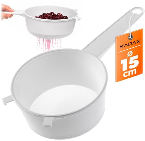 KADAX Kökssil 15 cm, finsil av plast, finmaskig sil av plast, plastsil för köket, fin plastsil med långt handtag (vit)