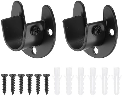 QUARKZMAN 2Pcs Soportes De Extremo De Barra De Armario, 0.75 Soporte De Barra De Brida De Acero Inoxidable Con Tornillos Para Armario De Baño O Cortina, Negro