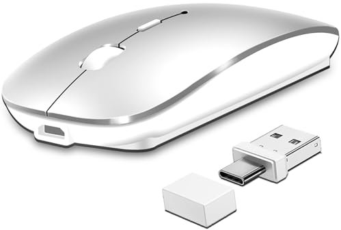 Qxvnm Kabellose Maus Bluetooth 5.2&3.0 + USB&USB-C 2.4 GHz Empfänger- Wiederaufladbare funkmaus für MacBook Pro/Air/iPad/Laptop/Chrombook/Android Tablet Kompatibel mit TypeC & USB Anschluss Geräten