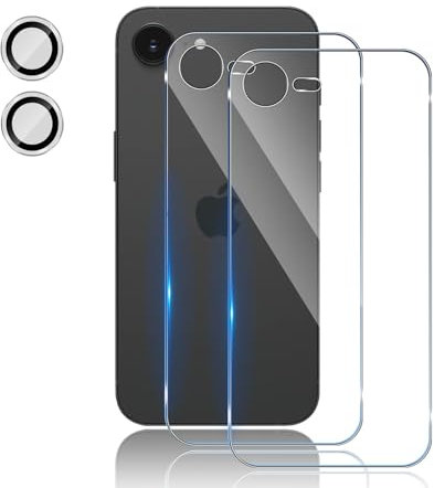 TUTUO 2 Pack Tempered Glass Compatible with iPhone 16E Back Screen Protector + 2 Pack Camera Lens Protector, 9H Hardness HD Back Screen Protector Protective Film No Bubbles Anti-Scratch