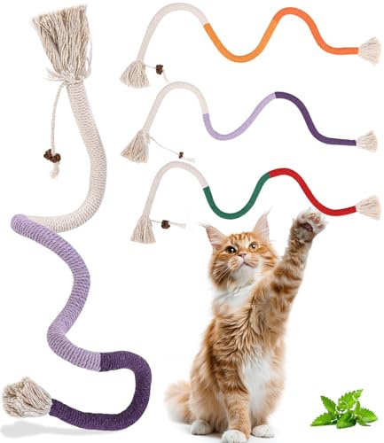 Hixava 70 Cm Jouet Chat Corde,Jouet à Mordre en Corde à Herbe à Chat Jouet de Dentition Chaton a Macher pour Interactif Jouets de Soins Dentaires pour Chats Interagir