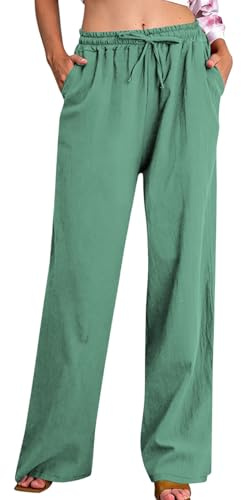 2025 Pantalon Fluide Femme Été Coton Lin Pantalons Décontractés Léger Ample Respirant Pantalon Large Taille Haute Femmes à Jambes Sports Couleur Unie Pantalons en Coton Chic et Elegant S-3XL