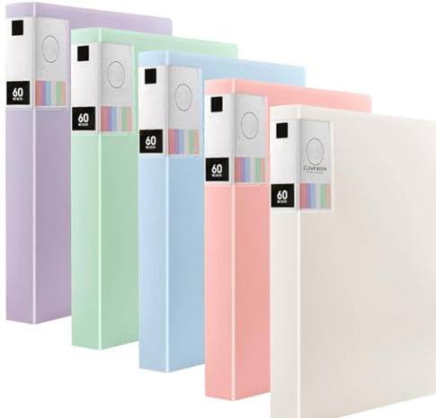 ZOENHOU Lot de 5 Porte-Documents A4 avec 60 Pochettes Plastiques Transparentes - 5 Couleurs - Classeur Polypropylène pour École et Bureau