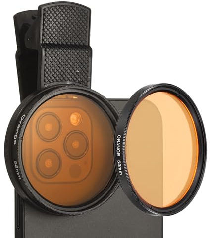 PATIKIL 52mm Lente Per Fotocamera Telefonica, Filtro A Clip A Colori Completi Lente Polarizzatrice Circolare Per La Maggior Parte Degli Smartphone E Fotocamere DSLR, Arancione