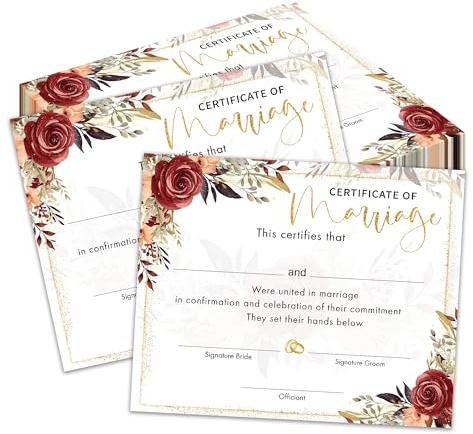 25 Pcs Boho Floral Marriage Certificates, 8 x 10 Fill-in Wedding Certificate Cards for Official Newlyweds Couples, Wedding Ceremony Expecting Marriage Proposals Gift & Decoration Supplies - A05